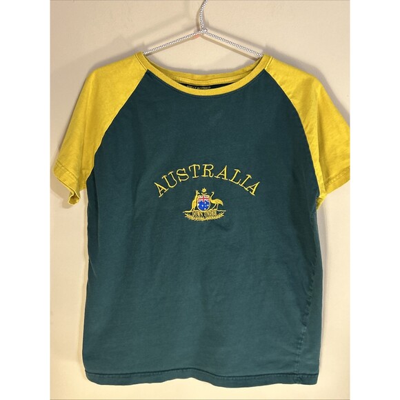 Vtg Hoxley Australia Mens M Green Gold T Shirt Down Under Kangaroo Embroidered - Picture 1 of 5